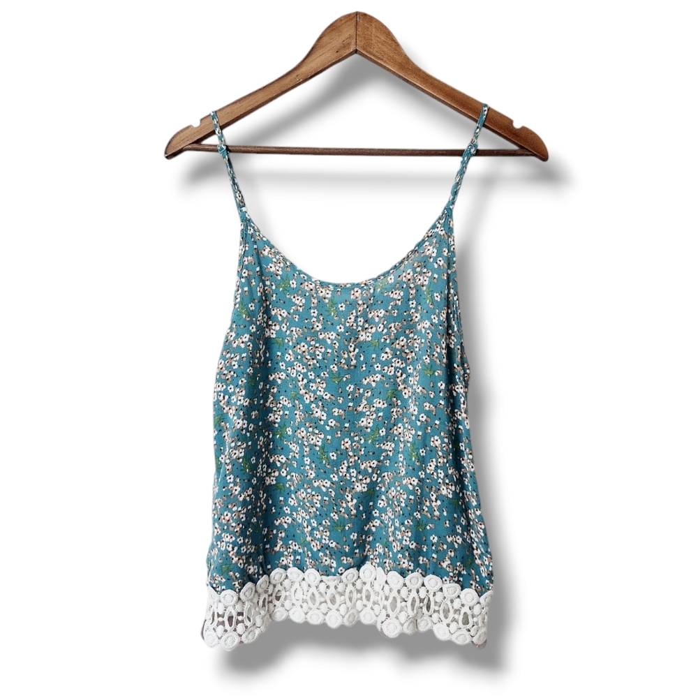 Liberty Love Cottagecore Floral Print Cami w/ Crocheted Lace Hem | S